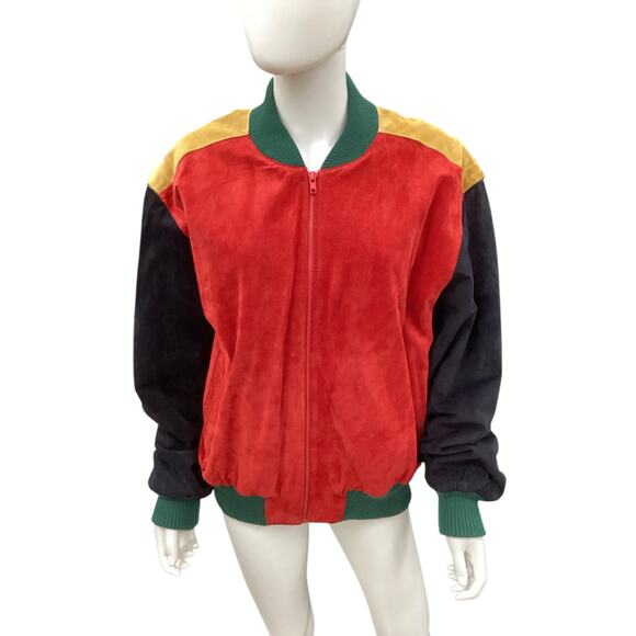 VTG Authentic Imports Jacket Unisex SZ L 1970’ Color Block Suede Leather Bomber - Picture 1 of 5